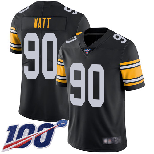 Youth Pittsburgh Steelers Football #90 Limited Black T J Watt Alternate 100th Season Vapor Untouchable Nike NFL Jersey->women nfl jersey->Women Jersey